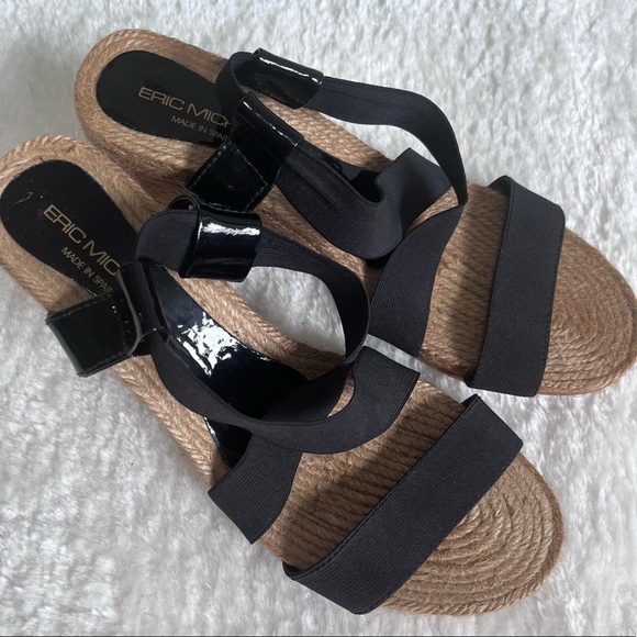 Eric Michael black stretchable strappy sandals espadrille size 38 - Picture 3 of 12